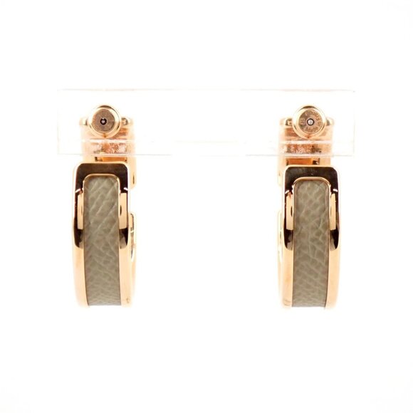 Auth HERMES Olympe - Rose Gold Beige Hardware Veau Epsom Earrings - Picture 2 of 7